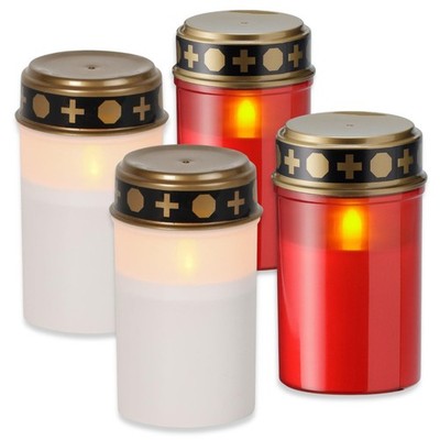 4er Set LED Grablicht mit Flammeneffekt 120x70mm Grabkerze Batteriebetrieben