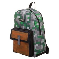 Minecraft Squares Allover Print Backpack Bookbag Green One Size Adjustable