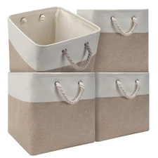 Collapsible Storage Bins, 4 Pack 13 x 13 Inch Fabric Cube Baskets with Cotton...