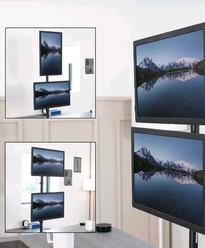VIVO Dual Monitor Desk Stand V002T Free-Standing Mount Holds Stacked Vertically - Picture 9 of 12