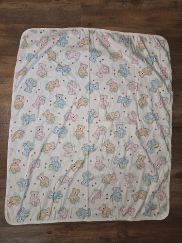 Vintage Carters Pastel Bears Honey Bees Cotton Receiving Baby Infant Blanket
