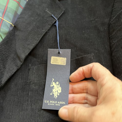 NUEVO CON ETIQUETAS US POLO ASSN Blazer Negro Pana Abrigo Deportivo Chaqueta Forro a Cuadros 48 Corto - Imagen 2 de 14