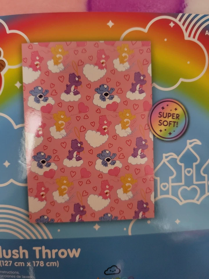 Розовый сердца уход медведи мягкий плюшевый плед - 50 x 70 дюймов - новый с Ярлыками - Изображение 3 из 4