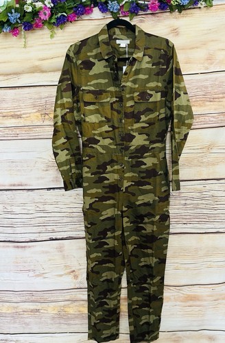 Outerknown Women’s Camo Green Long Sleeve Collared Pocket Jumpsuit Size XS NWT - Picture 6 of 18
