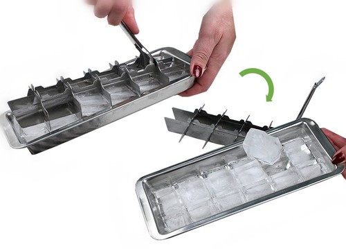 Lever-style Ice Cube Tray, 2 In 1 Stainless Steel Ice Making Mold And Ice Cra... - Picture 2 of 5