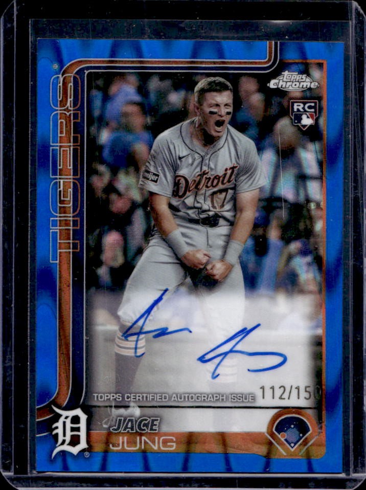 2025 Topps Chrome Jace Jung Rookie Auto Blue RayWave Refractor #112/150