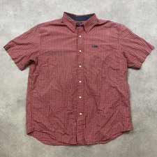 Chaps Shirt Mens XL Short Sleeve Checkered Western Button Down, Red