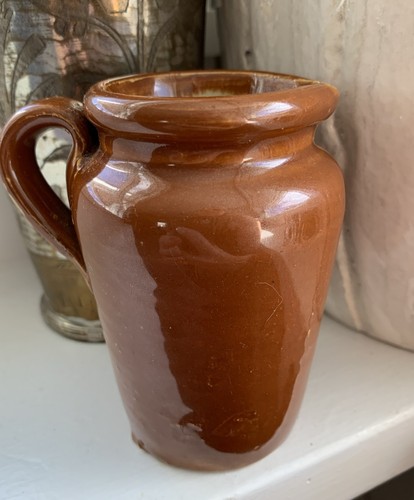 Antique Miniature Stoneware Miniature Pitcher Creamer Brown Glaze Applied Handle - Picture 13 of 21