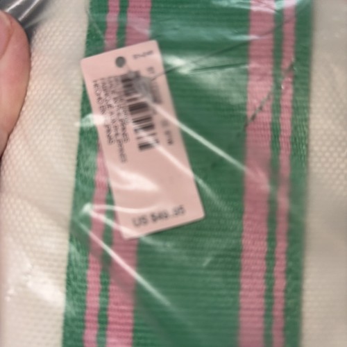 Victoria's Secret Tote Weekend Beach Bag Green & Pink Stripe ~ Lined 15 x 13 NWT - Picture 3 of 5