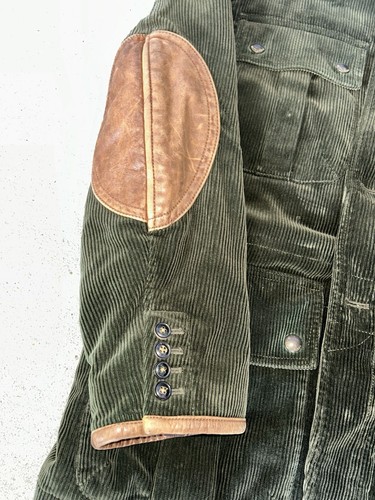 Chaqueta de safari rara Ralph Lauren para caballeros TALLA XL de pana y cuero, puños de cirujano - Imagen 2 de 10