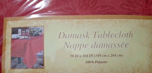 Darice Red Damask Christmas Pointsettia Tablecloth 59" X 104" Rectangle New 2009 - Picture 3 of 7