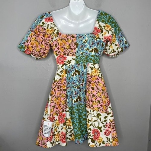 ASOS Puff Sleeve Mini Tea Dress Size 2 Cottagecore Coquette Regency Patchwork - Picture 6 of 9