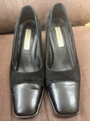Liz Claiborne Sz 8 M Black Suede /Leather Tip Block Heels Dress - 8M - Picture 2 of 3