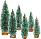 Mini Pine Bottle Brush Christmas Trees with Wooden Base - Set of 6
