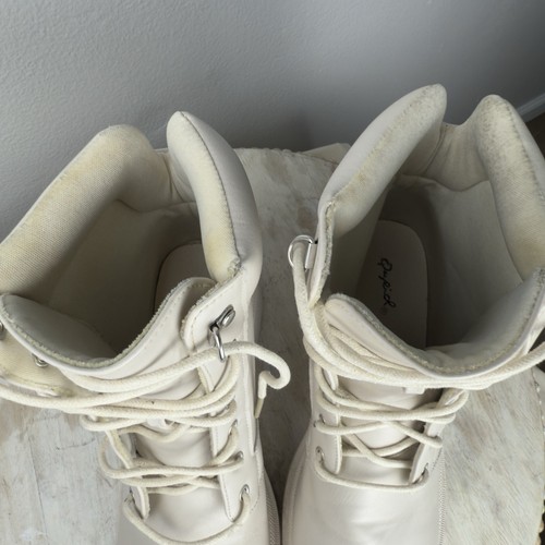 Qupid Damen Stiefel Größe 10 Beige Block Keilabsatz Combat Style Boots 90’s - Bild 5 von 11