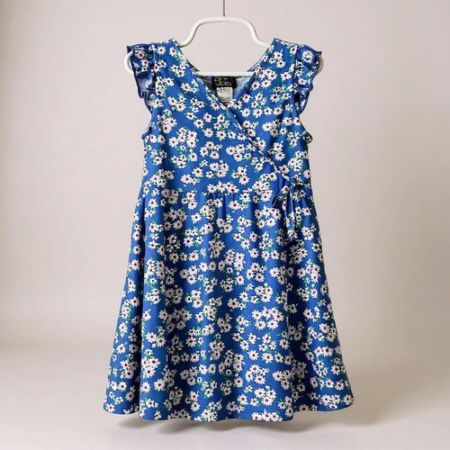 Pink & Violet™ XS (4T/5T) Blue-Pink&White Floral Faux Wrap Dress W/ Matching Bow - Picture 2 of 4