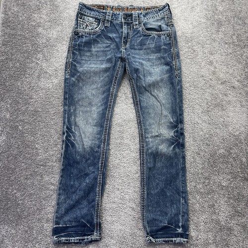 Rock Revival Jeans Herren 32x32 Novert Slim Straight Flap Dicke Nähte Denim