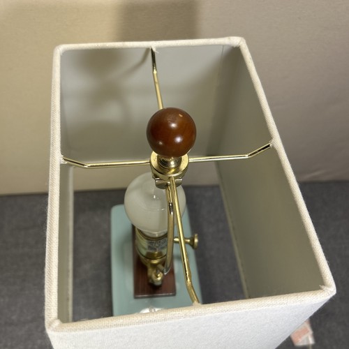 Ralph Lauren Porcelain Table Lamp aqua blue with Shade Wooden Base & Finial 16" - Picture 10 of 12