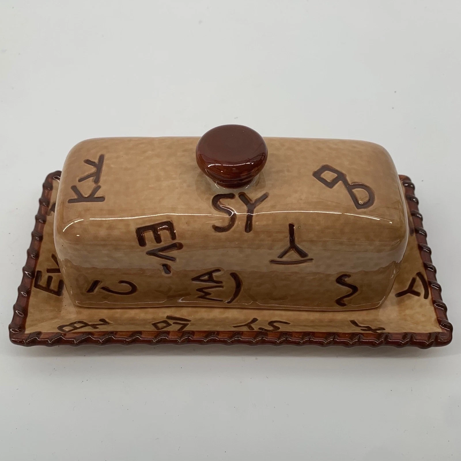 Montana Lifestyles Branded Western Butter Dish Cattle Brand Ceramic Rustic