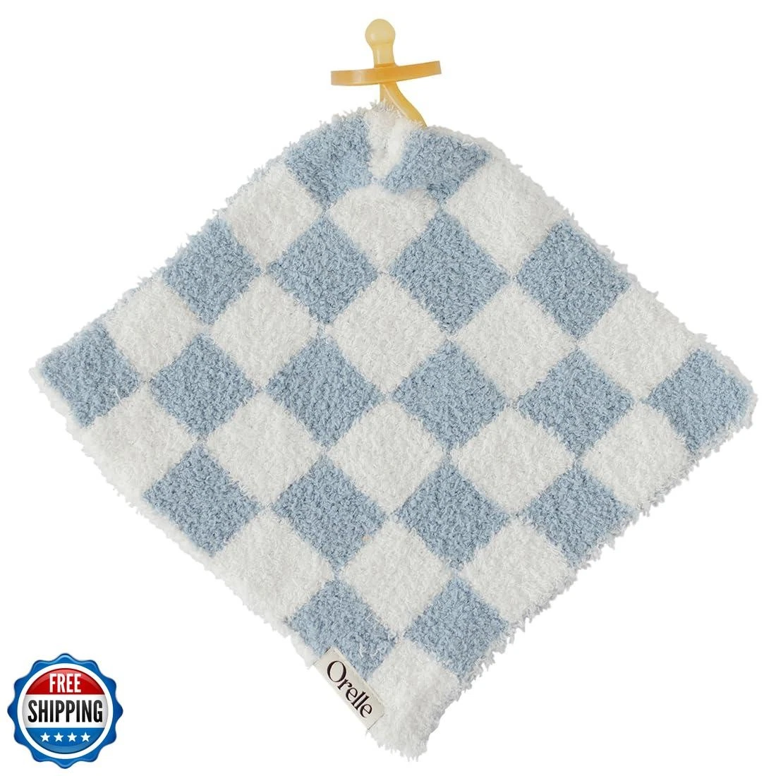 Orelle Baby Checkered Pacifier Lovey Blanket | Soft Pacifier Holder | Plush L