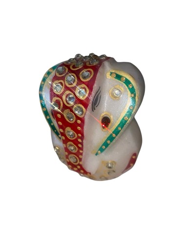 Indian Kunden Studded Marble Ganesh Statue Set Of 2 *see photo for flaw - Picture 4 of 15