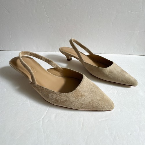 Jenni Kayne Suede Kitten Heel Sling Back Tan 35mm Heel Pointed Toe Size 36 $445