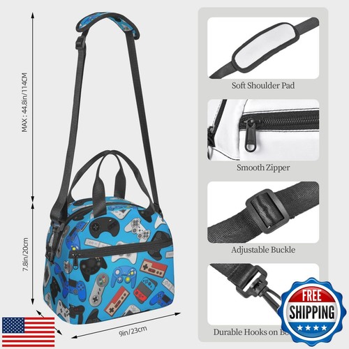 Video Game Controller Background Lunch Bag Gaming Theme Reusable Insulated Lu - Picture 3 of 5