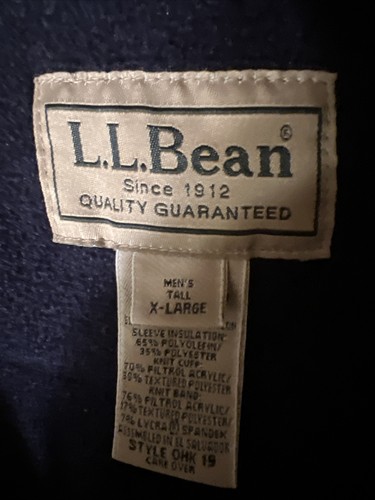 LL Bean Men's Coat OHK 19 Fleeced Lined Blue Fall Winter Full Zip Tall XL - Picture 3 of 9