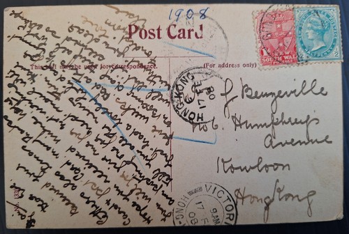 1908 NSW Australia Postcard Gundagai to Hong Kong Murrumbidgee River Scene - Picture 3 of 3