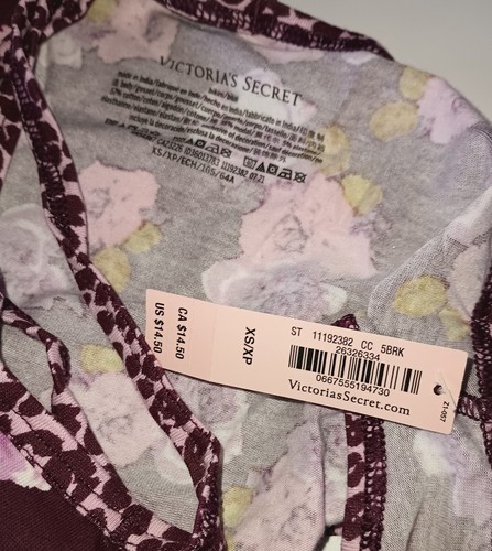 Neu mit Etikett Victoria's Secret Baumwoll-Bikini mit ausgeschnittenen Trägern Leopard Kir lila Blumenmuster XS - Bild 6 von 7