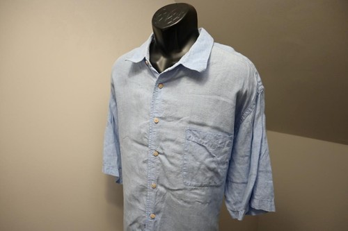 Jos A Bank 100% Linen Button Up Dress Shirt Blue Short Sleeve Mens 2XB 2XL Big - Picture 3 of 7