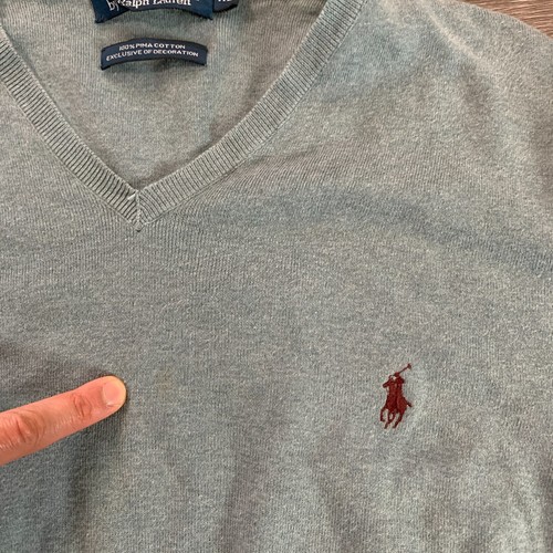 Polo Ralph Lauren Pima Cotton Sweater V Neck Mens XL Slate Blue Lightweight Knit - Picture 2 of 8