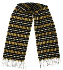 NEW - MADE IN SCOTLAND Unisex 100 CASHMERE Gold/Black/White PLAID SCARF - OSFA