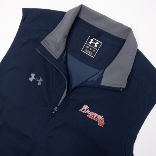 Under Armour Atlanta Braves Vest Men's Medium Full Zip MLB Baseball Navy Blue - Picture 4 of 11