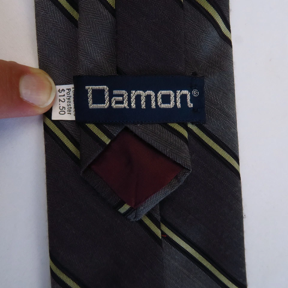 Corbata de Colección Damon Gris Dorado Rayas Diagonales Para Hombre 55x3 Corta Estrecha Preppy Foto 3 de 4