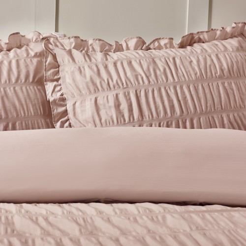Catherine Lansfield Seersucker Frill Duvet Cover Bedding Set Pink - Picture 19 of 32