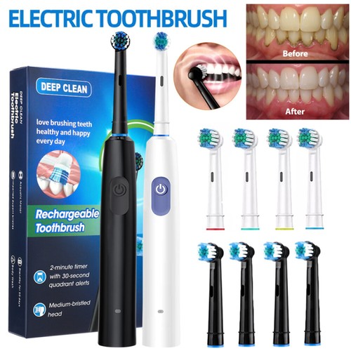 Rotating Electric Toothbrush Rechargeable with 4 Replacement Brush Heads Timer - Picture 2 of 25