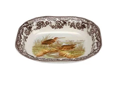 SPODE Woodland Snipe Open Vegetable Serving Dish White Brown Porcelain 9"x 7x 2"