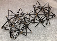 Litton Lane 7” Black Metal Geometric Sculpture Gold Accents SET OF 2 Iron
