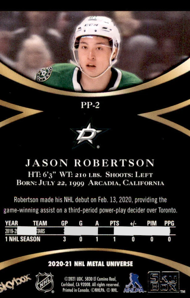 2020-21 Metal Universe Skybox #PP2 Jason Robertson (ref Y02395) - Image 2 of 2
