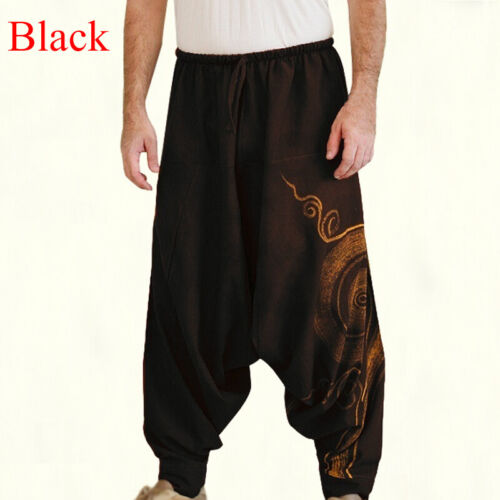Men Loose Yoga Harem Pants Breathable Gypsy Boho Hippie Aladdin Baggy Trousers - Picture 18 of 32