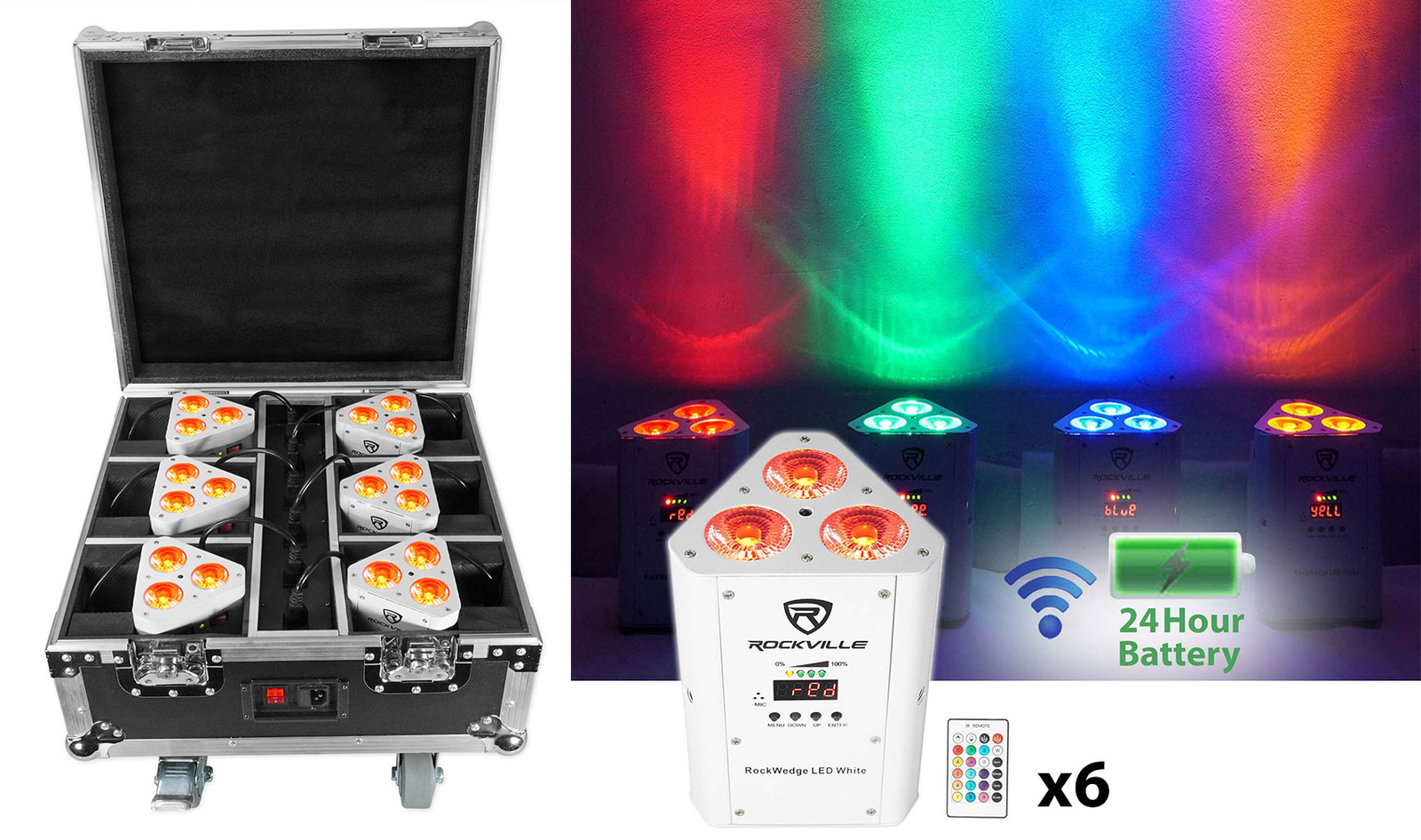 Rockville ROCKWEDGE PACKAGE WHITE (6) Батарея Wireless Par Lights+Чехол для зарядки