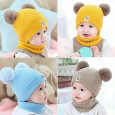 Toddler Kids Girl Boy Baby Winter Crochet Knit Hat Beanie Cap With Scarf