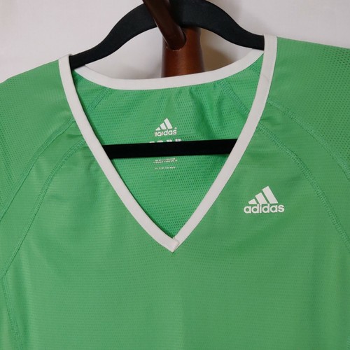 Adidas Damen S Activewear T-Shirt grün mit weißen Streifen V-Ausschnitt kurzarm - Bild 3 von 6