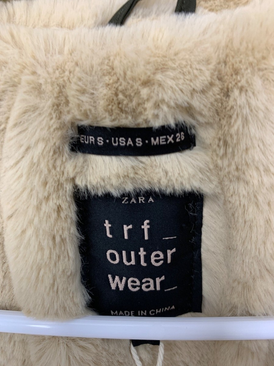 Zara Trafaluc Womens Khaki Parka Jacket Faux Fur Hooded