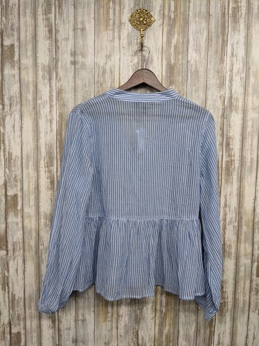 Banana Republic Striped Blouse Peplum Button Up Long Sleeve Cotton Small NWT $65 - Picture 6 of 11