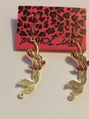 NEW BETSEY JOHNSON RED ENAMEL MERMAID EARRINGS - Picture 1 of 4
