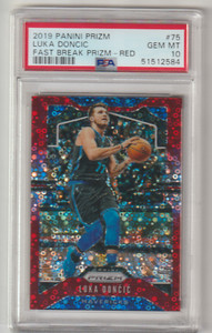 LUKA DONCIC 2019 PANINI PRIZM #75 FAST BREAK RED PRIZM #004/125 PSA 10 GEM MINT