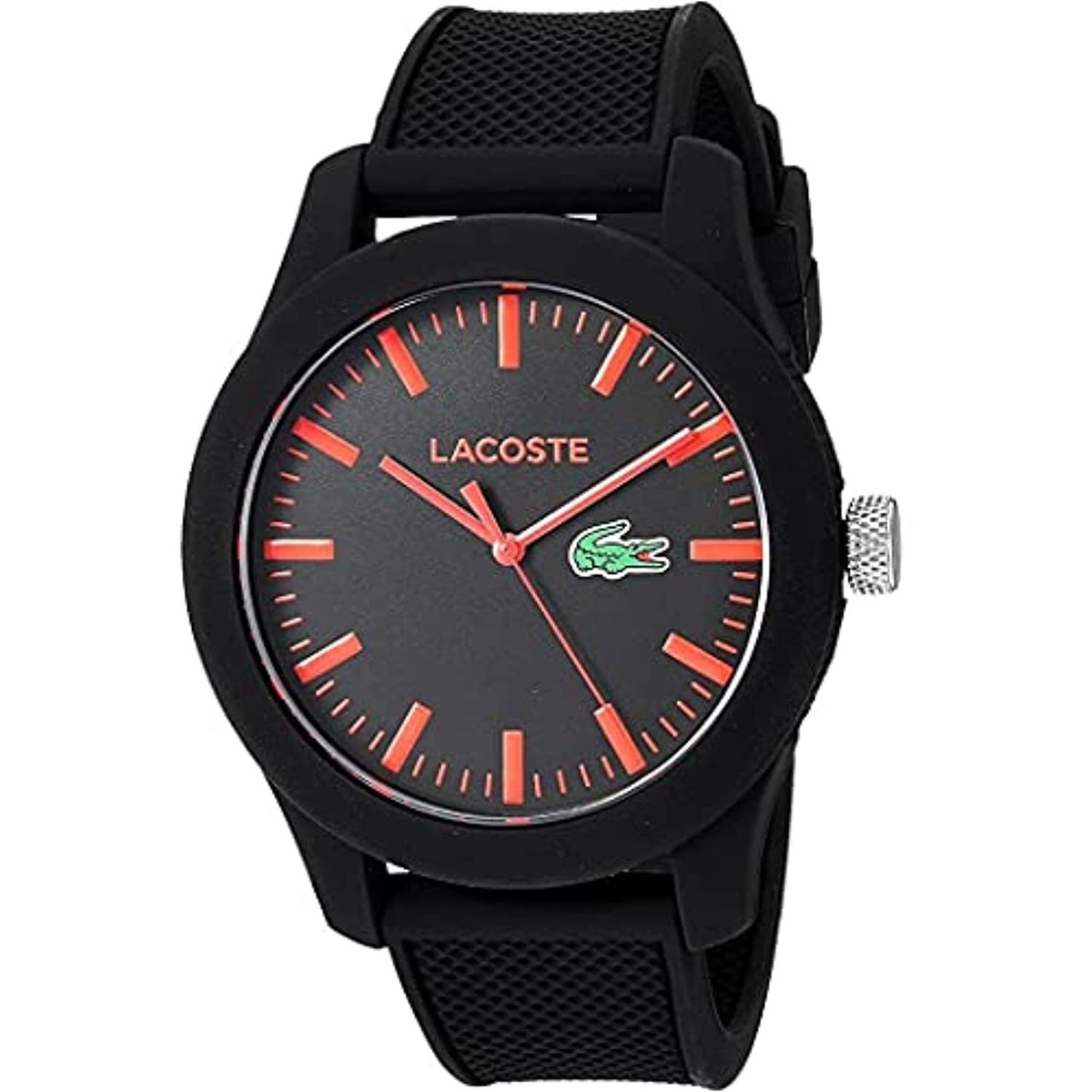 LACOSTE 2010794 BLACK DIAL & SILICONE STRAP RED MARKS DATE