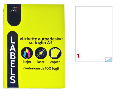 CARTA ADESIVA BIANCA A4 ETICHETTE PER STAMPANTI INK JET/LASER 100 FOGLI 210X297 - Foto 1 di 1